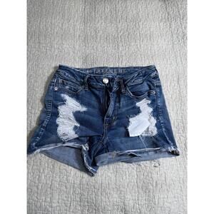 American Eagle Hi Rise Shortie Jean Denim Shorts Women's Sz 6 Boho Festival Edgy